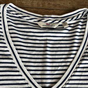 VINEYARD VINES Shirt Womens L Top Cotton Modal Striped V-Neck Short Sleeve Blue